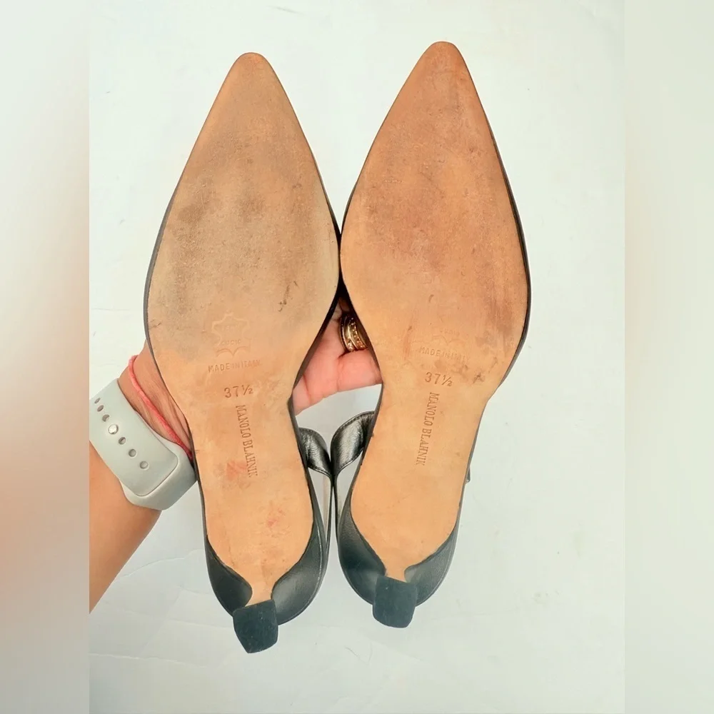 Manolo Blahnik Retro Gunmetal Grey 70mm Carolyne Slingback pumps EU 37.5